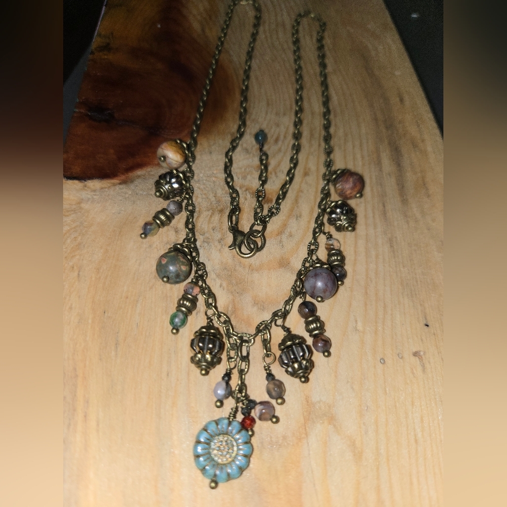 RAINBOW JASPER GENUINE GEMSTONE, HEMATITE,  CZECH GLASS AND CRYSTAL DANGLES